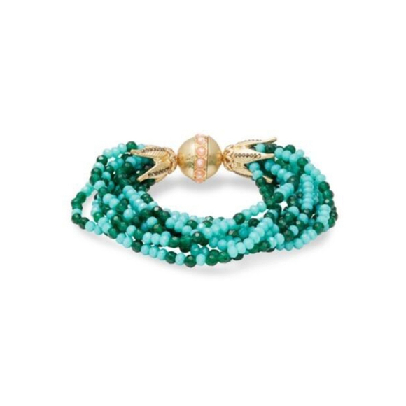 New Nanette Lepore Multi Row Glass Beaded Bracelet Green Blue - Picture 3 of 11